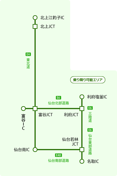 仙台＝夏油プラン 対象エリア図