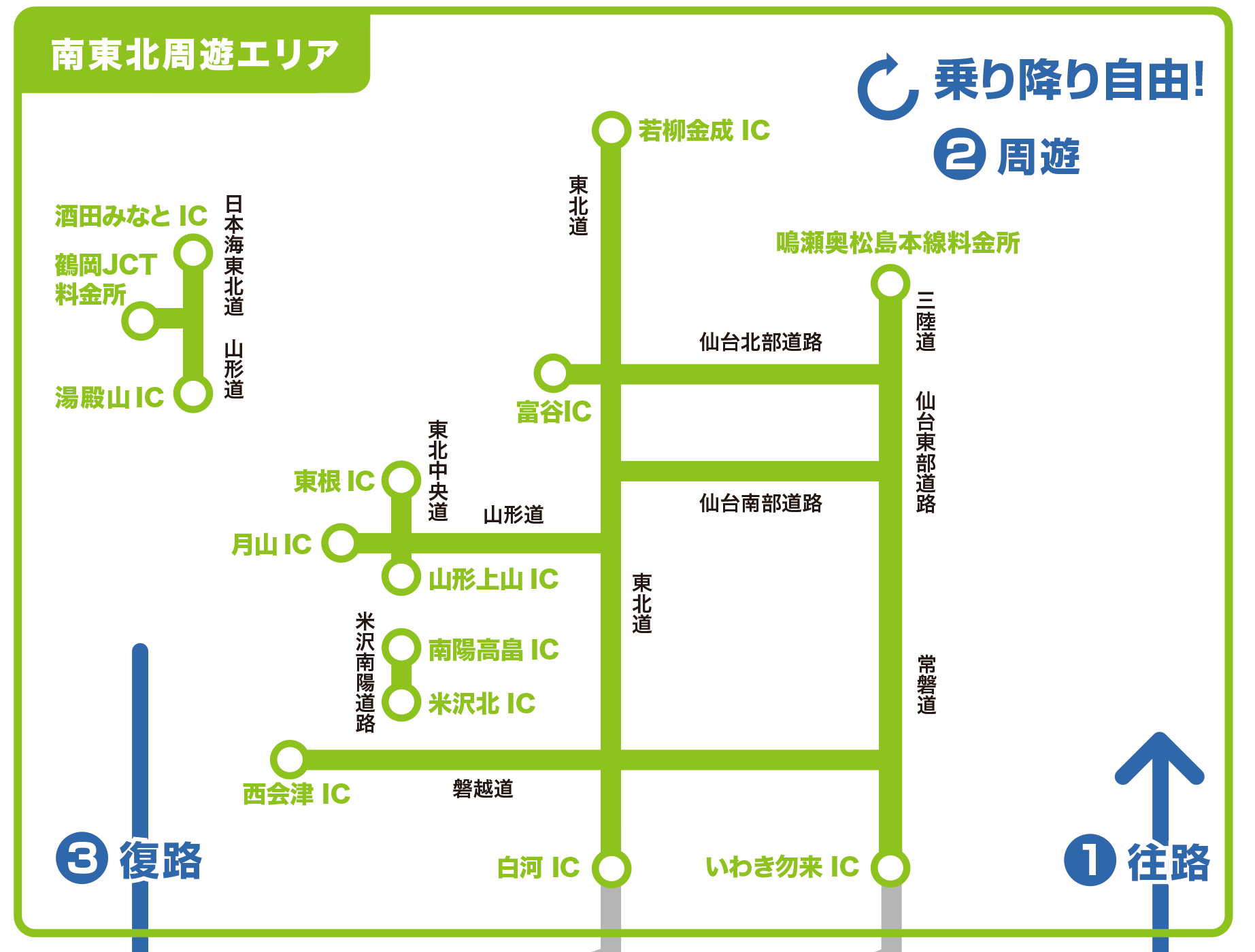 [東北周遊エリア]南東北3県に所在するIC間